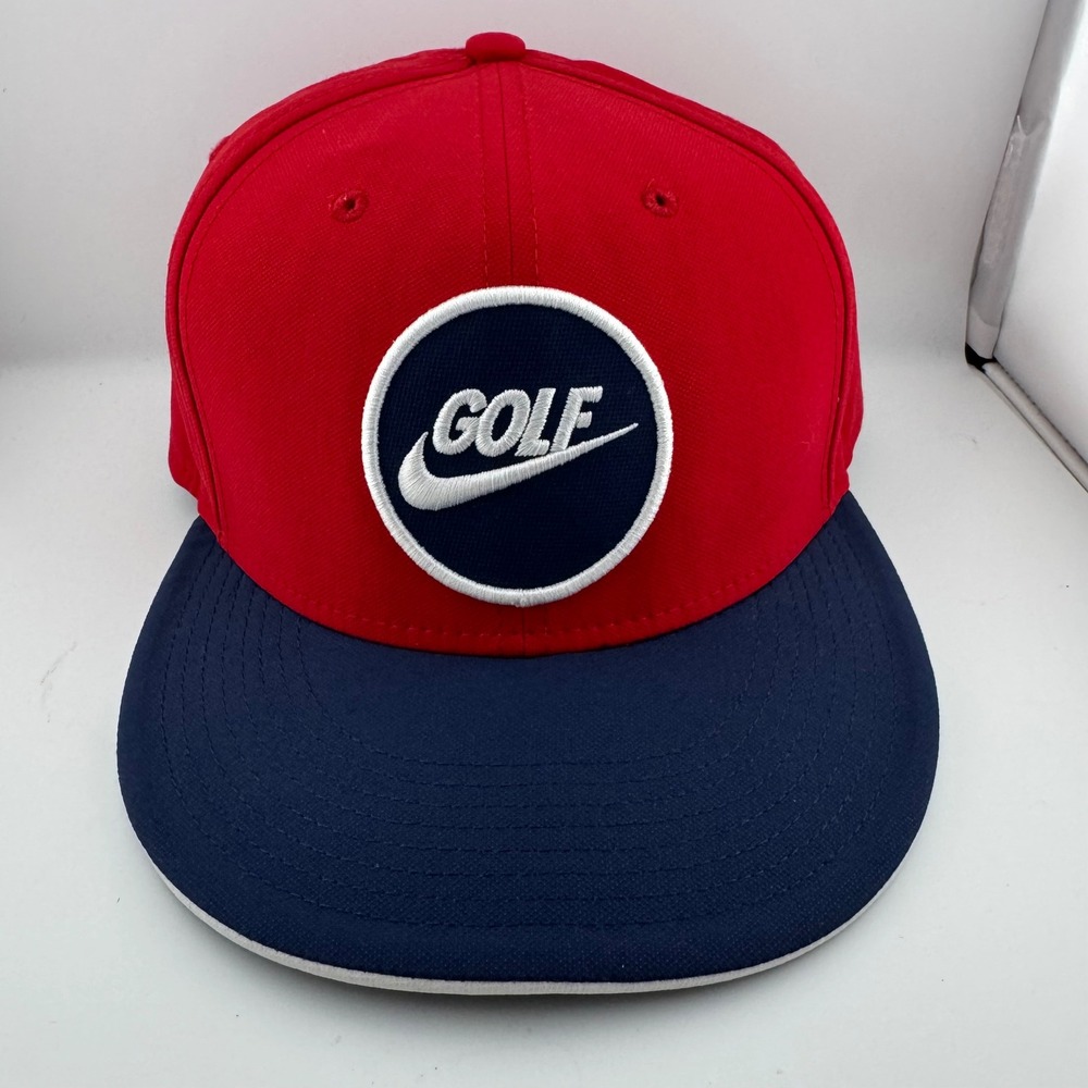 Nike Golf Hat Unisex One Size Red Navy Blue Snapback Swoosh Patch Flat Bill Cap